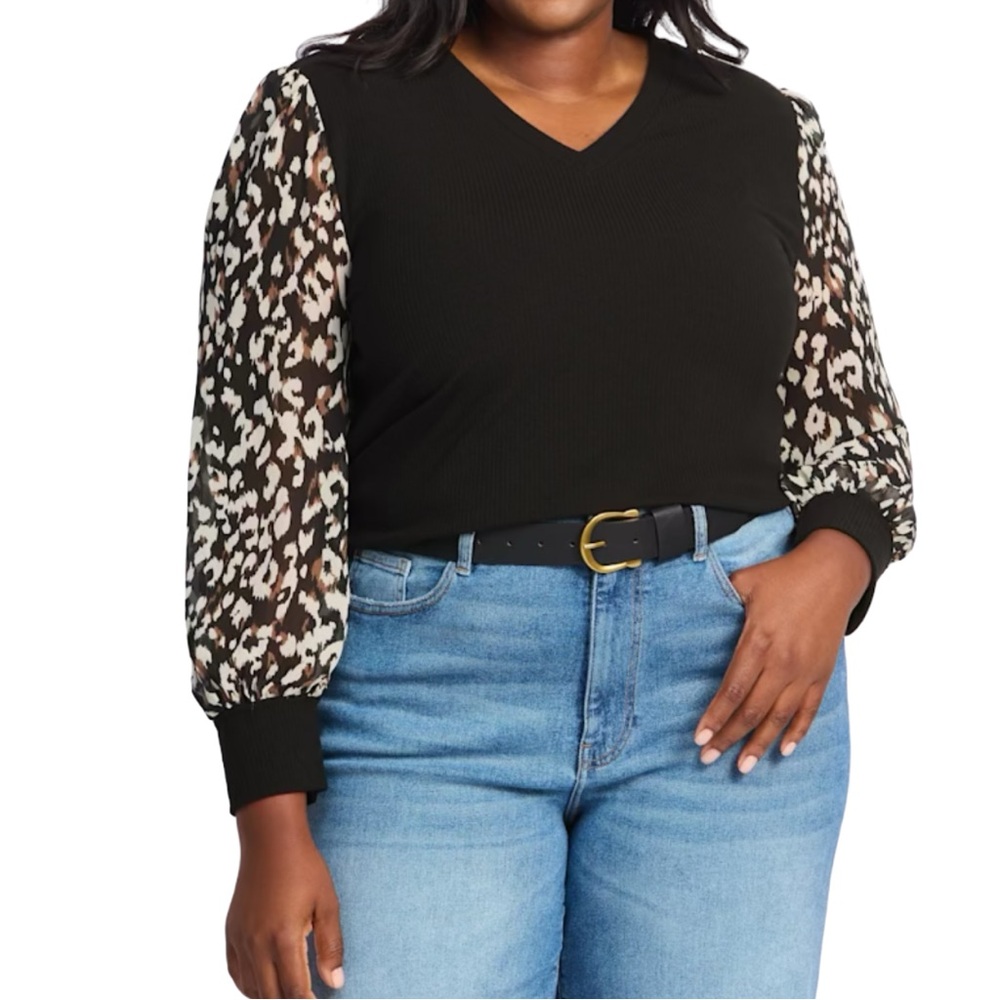 Black top with chiffon leopard sleeves